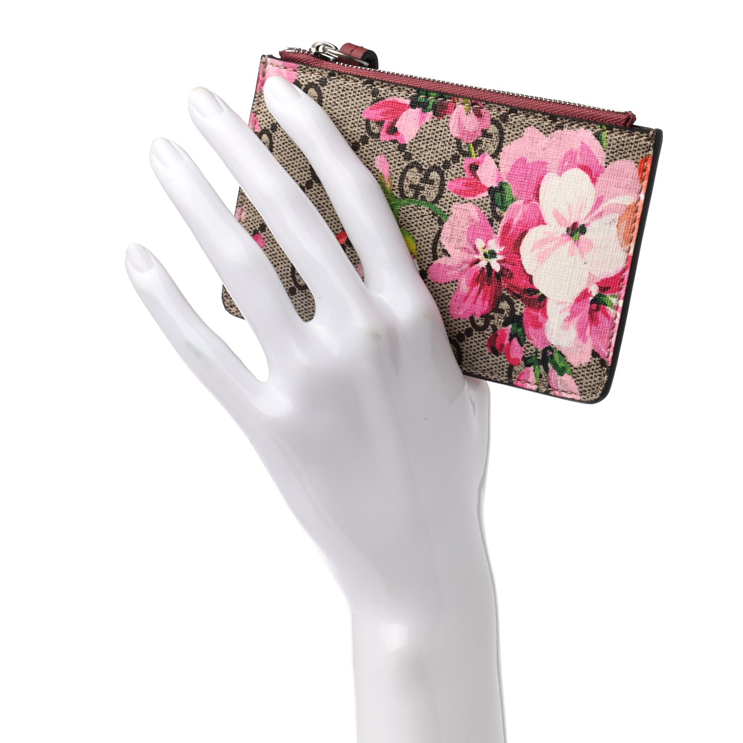 Gucci GG Supreme Monogram Blooms Key Ring Coin Case Beige Multicolor Dry Rose 2 of 6