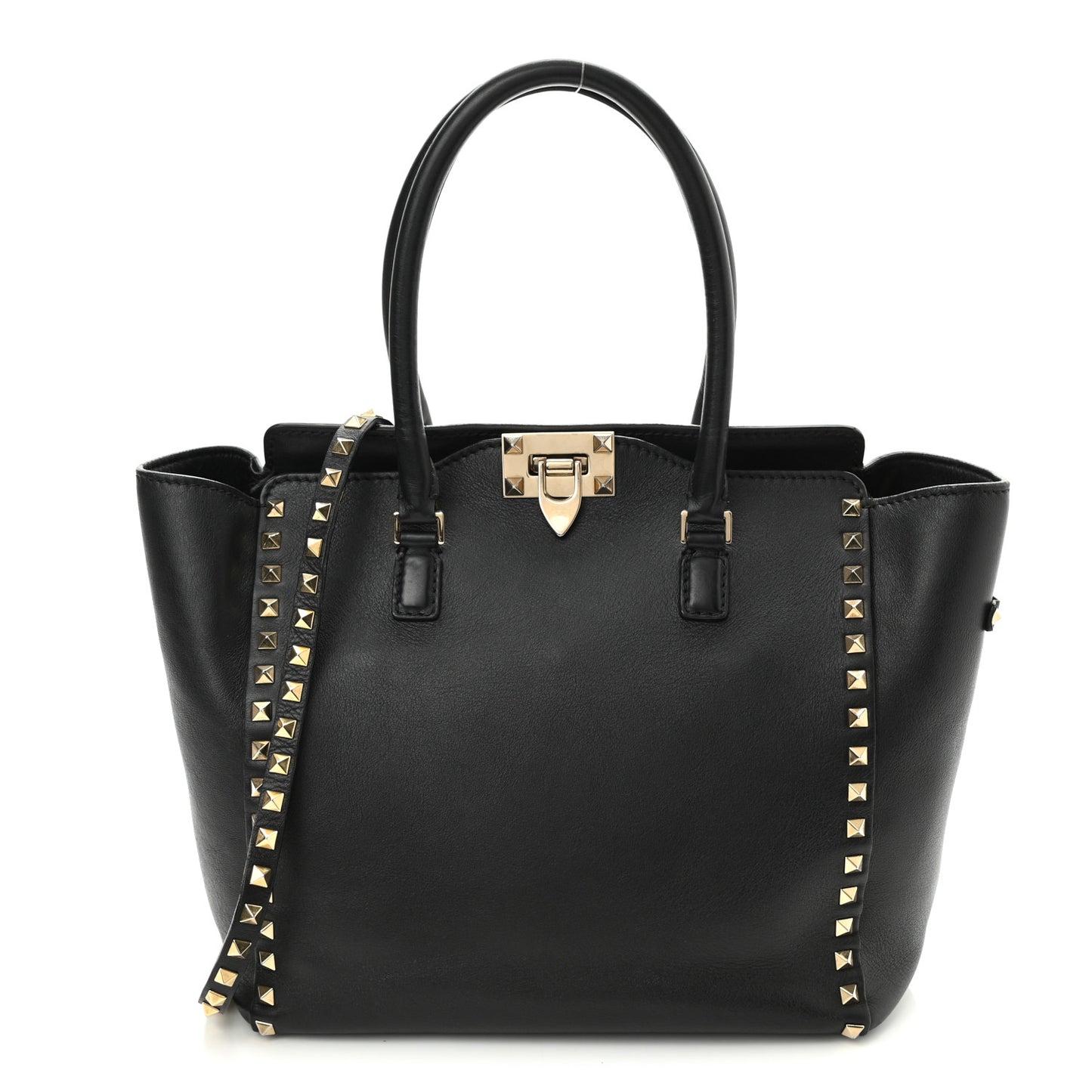 Vitello Rockstud Double Handle Tote Black