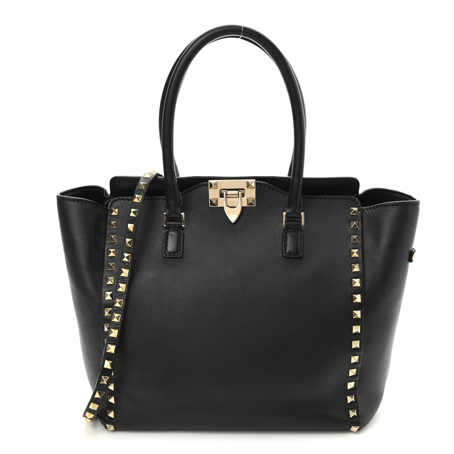 Valentino Garavani Vitello Rockstud Double Handle Tote Black 1 of 12