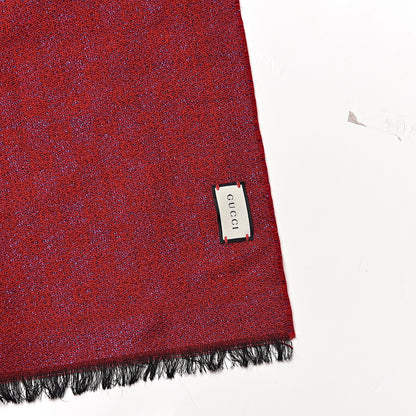 Gucci Wool Silk Jacquard GG Monogram Stenix Scarf Red Sky Blue 6 of 6