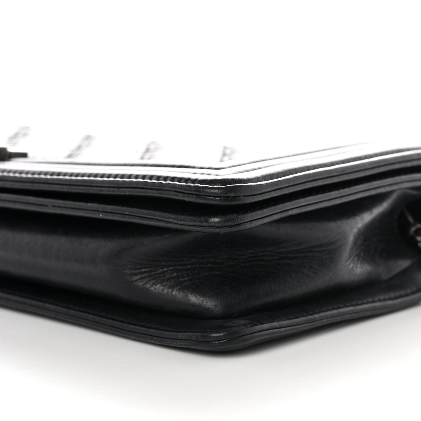 Calfskin Double Stitch Boy Clutch With Removable Chain Black