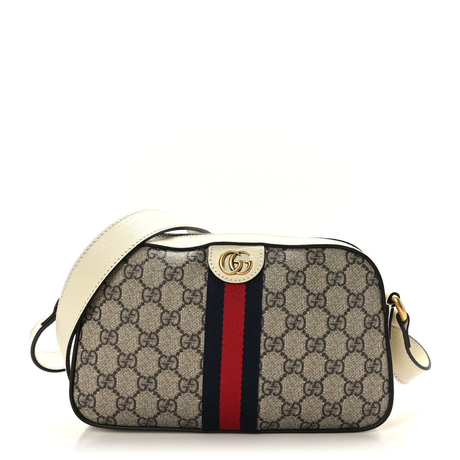 Gucci GG Supreme Monogram Textured Calfskin Web Small Ophidia Camera Bag Beige Ebony Mystic White 1 of 8