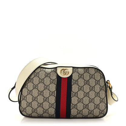 Gucci GG Supreme Monogram Textured Calfskin Web Small Ophidia Camera Bag Beige Ebony Mystic White 1 of 8