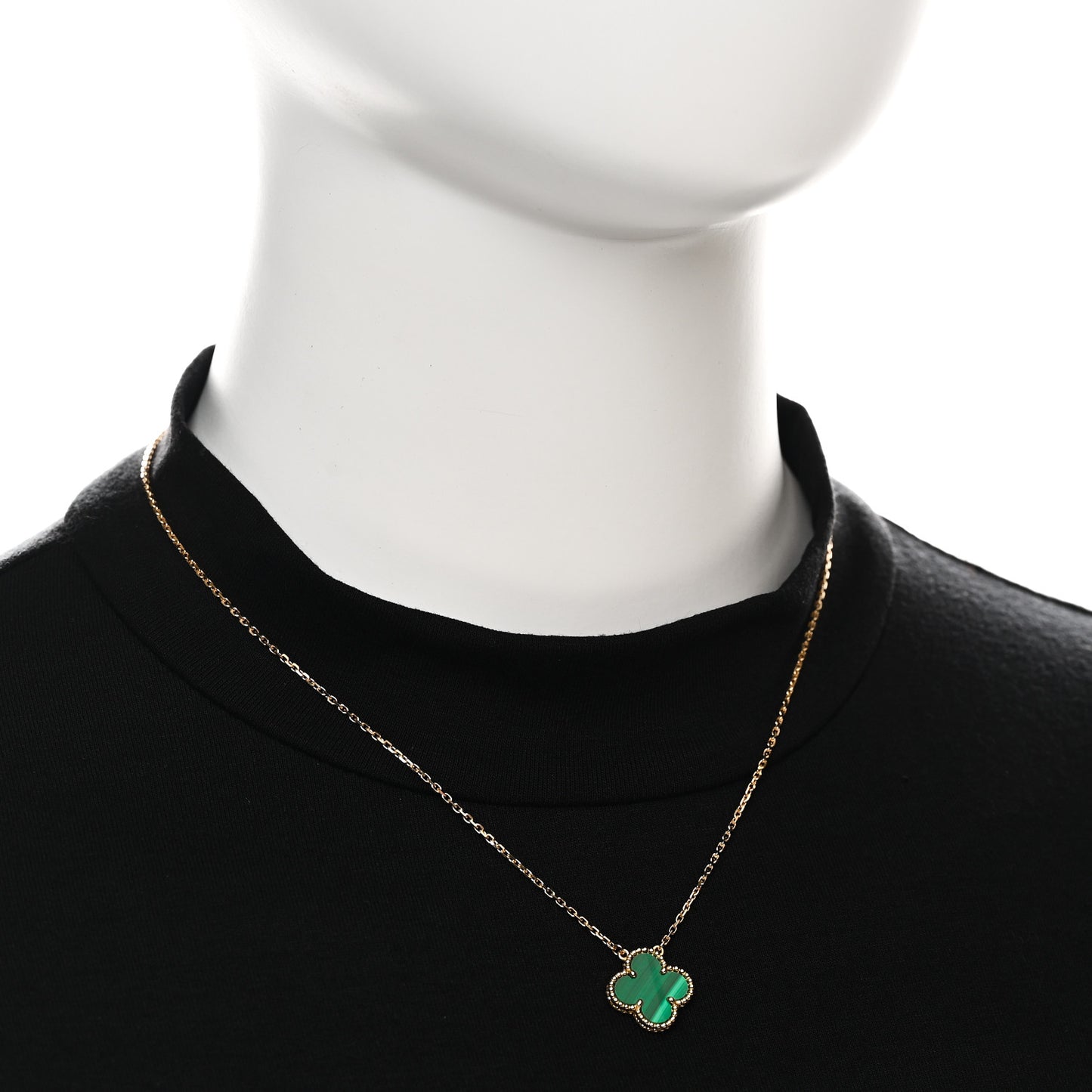 18K Yellow Gold Malachite Vintage Alhambra Pendant Necklace