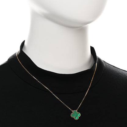 Van Cleef & Arpels 18K Yellow Gold Malachite Vintage Alhambra Pendant Necklace 2 of 9