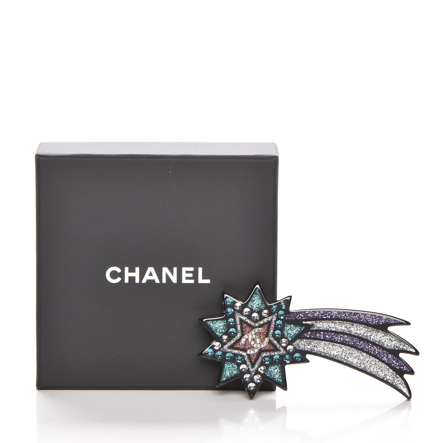 Glittered Resin Strass Shooting Star Brooch Black Purple Green