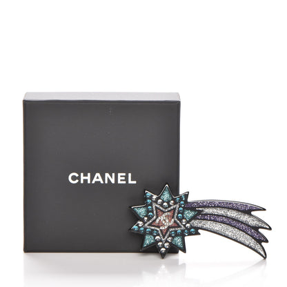 Chanel Glittered Resin Strass Shooting Star Brooch Black Purple Green 5 of 5