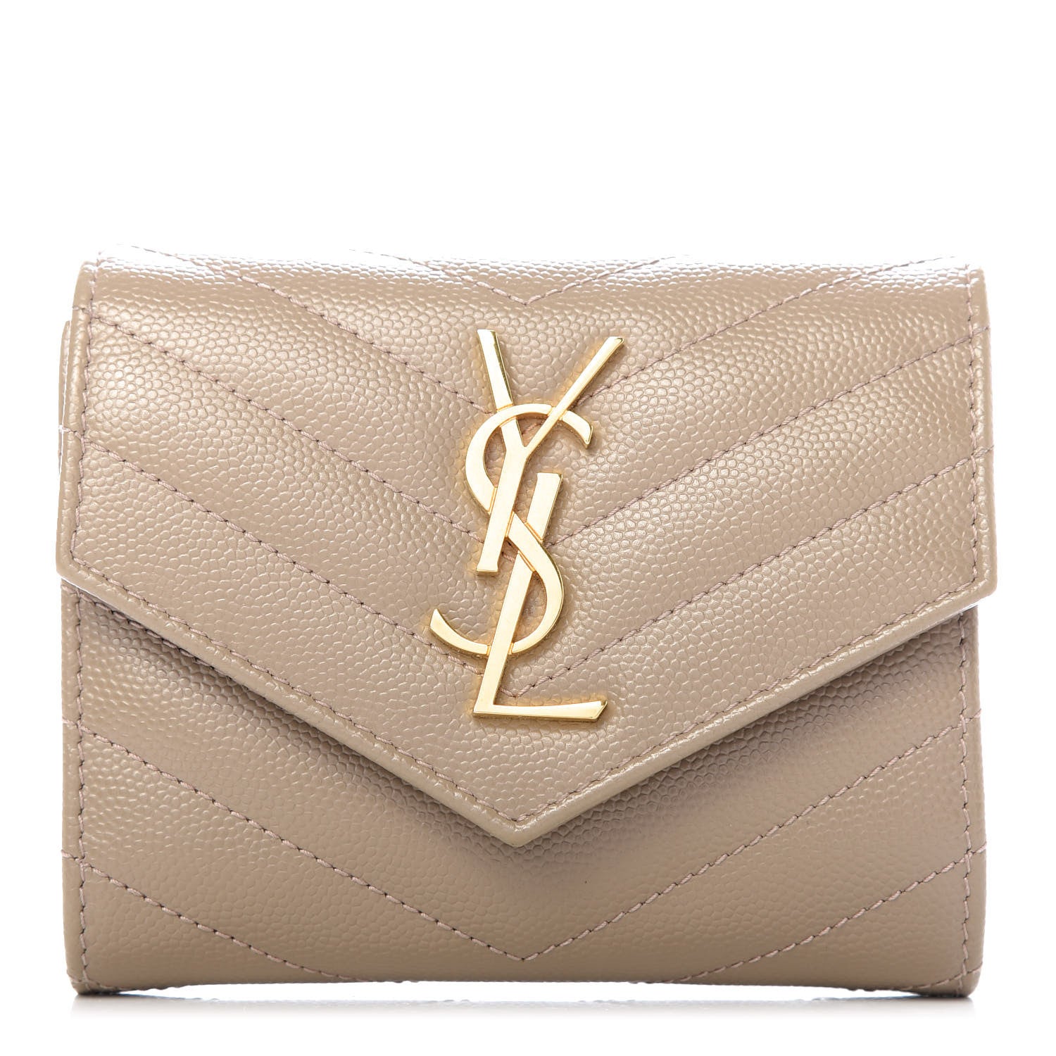 Saint Laurent Grain De Poudre Matelasse Chevron Small Monogram Envelope Wallet Dusty Grey 1 of 8
