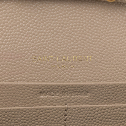 Saint Laurent Grain De Poudre Mixed Matelasse Triquilt Monogram Chain Wallet Dark Beige 5 of 9
