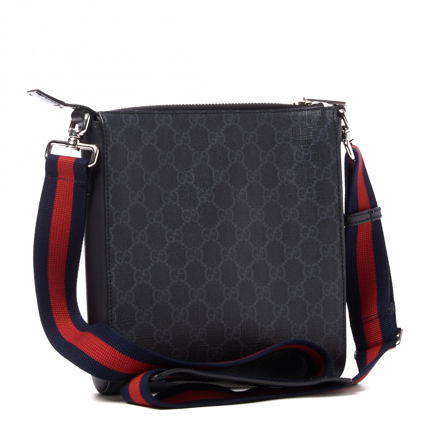 Gucci GG Supreme Monogram Web Small Flat Messenger Bag Black Grey 3 of 10