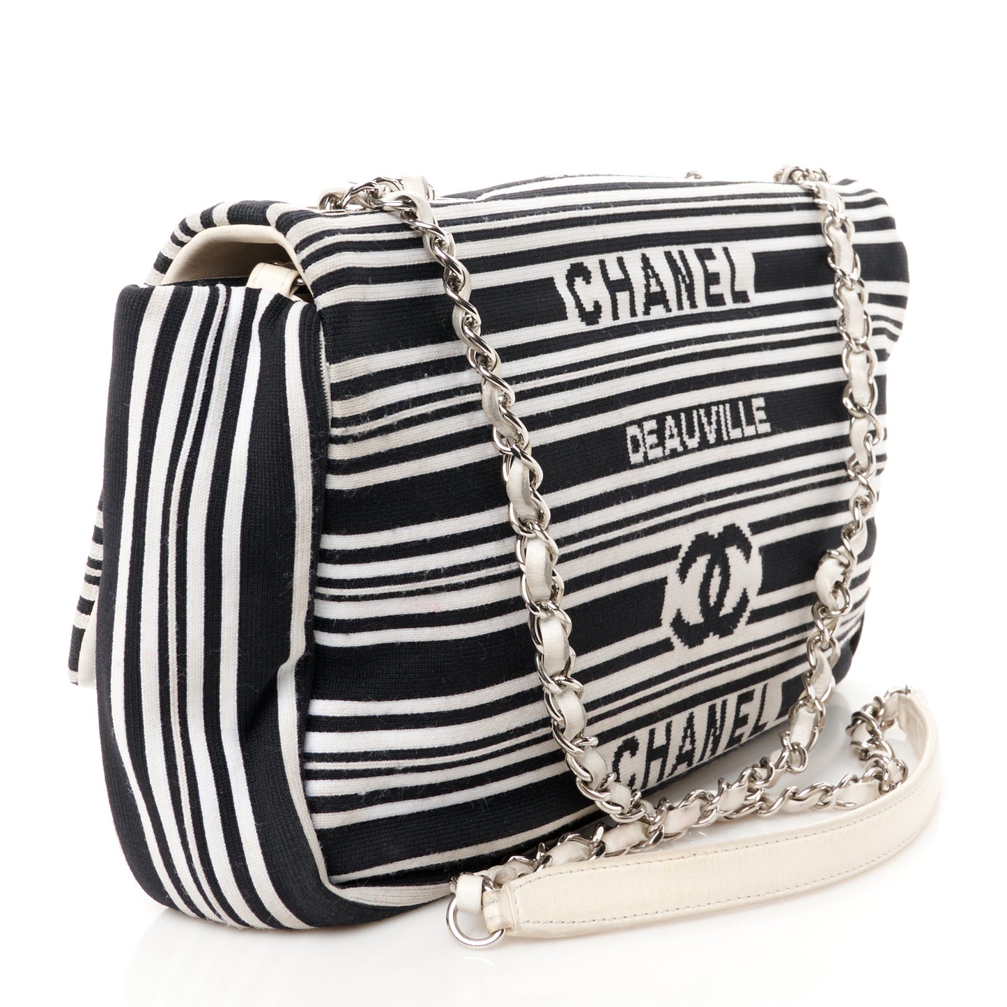 Mixed Fibers Lambskin Venise Biarritz Flap Bag Black White