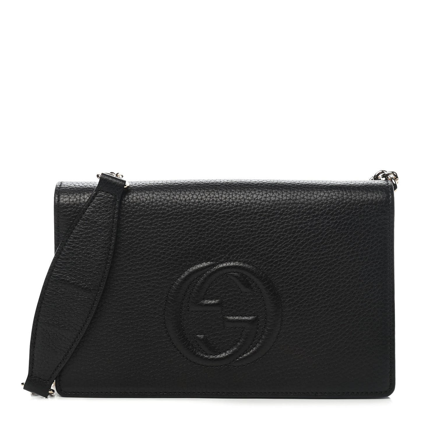 Pebbled Calfskin Soho Wallet on Chain Black