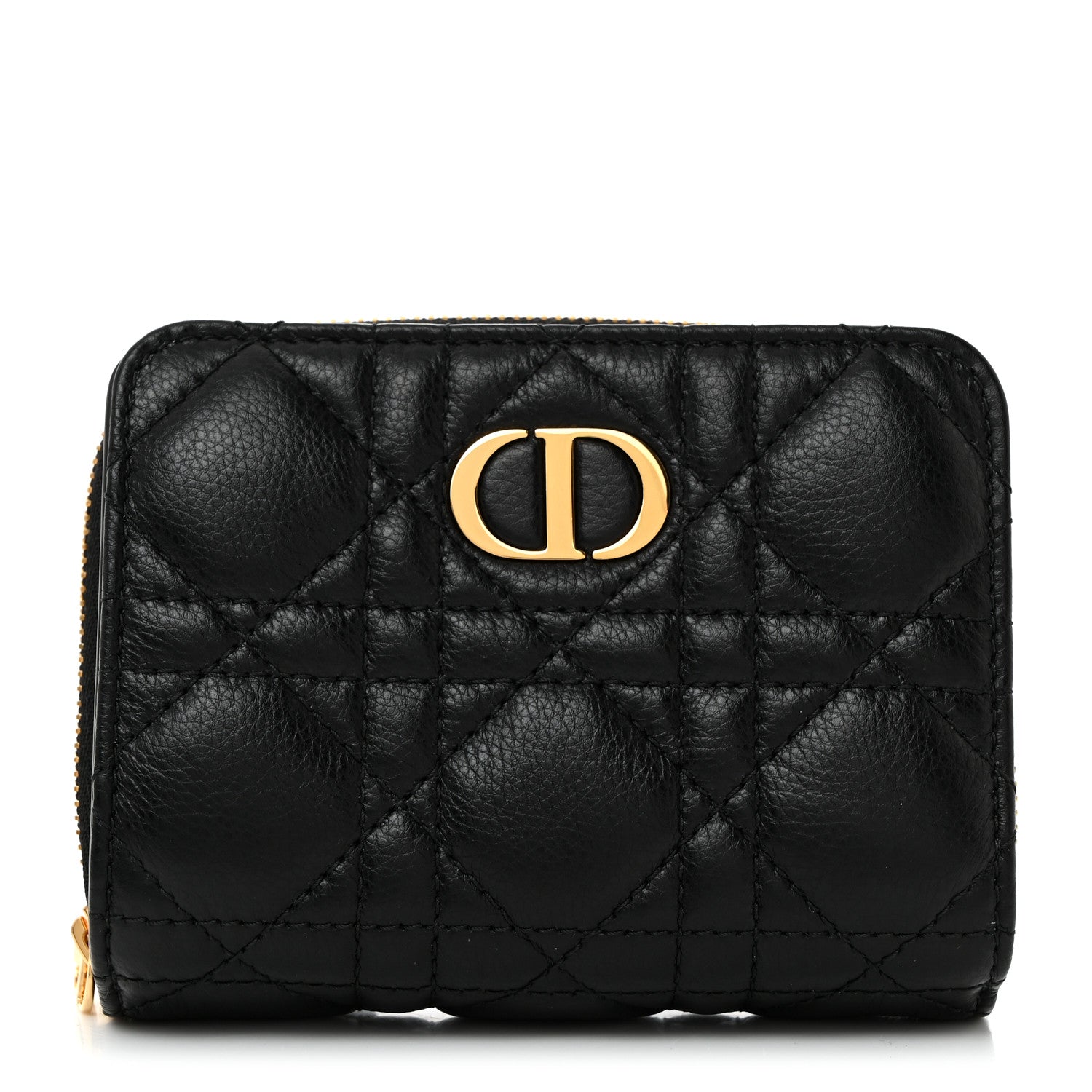 Christian Dior Grained Calfskin Supple Cannage Caro Scarlet Zipped Wallet Black 1 of 9
