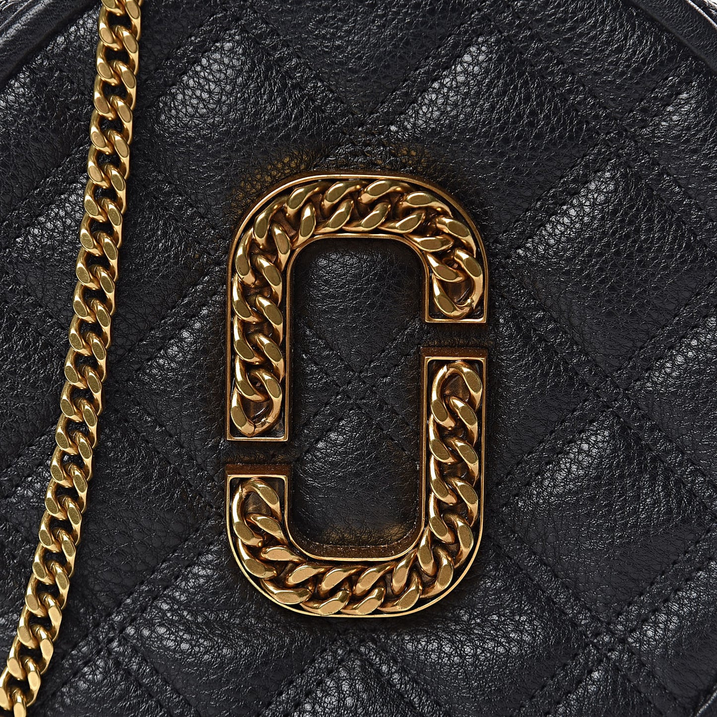 Grained Calfskin Quilted The Status Round Crossbody Black