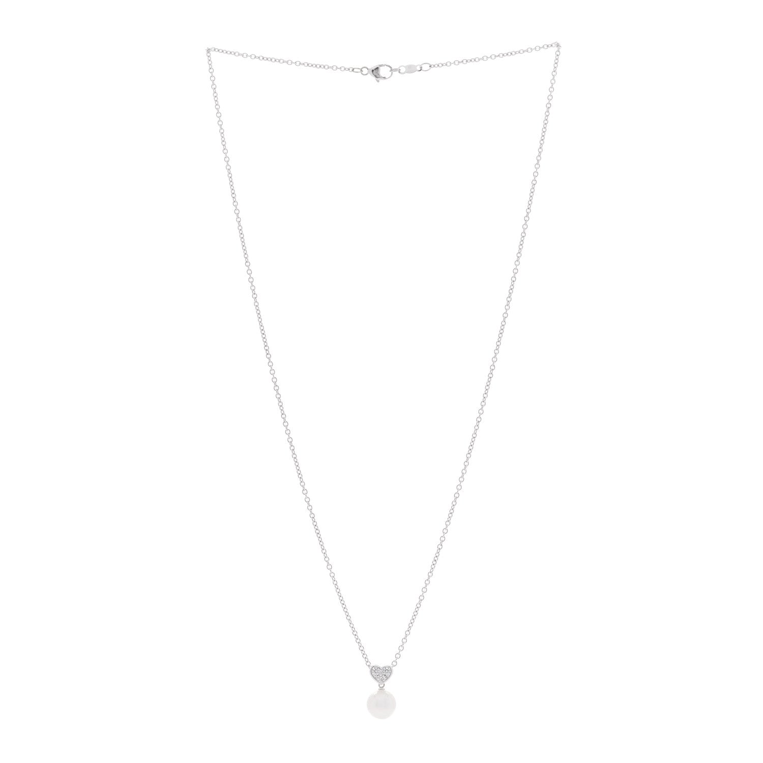 Mikimoto 18K White Gold Diamond Akoya Cultured Pearl 8mm Heart Drop Pendant Necklace 3 of 6