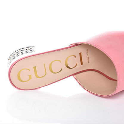 Gucci Silk Satin Crystal Embellished Bow Mules 38.5 Peonia 6 of 9