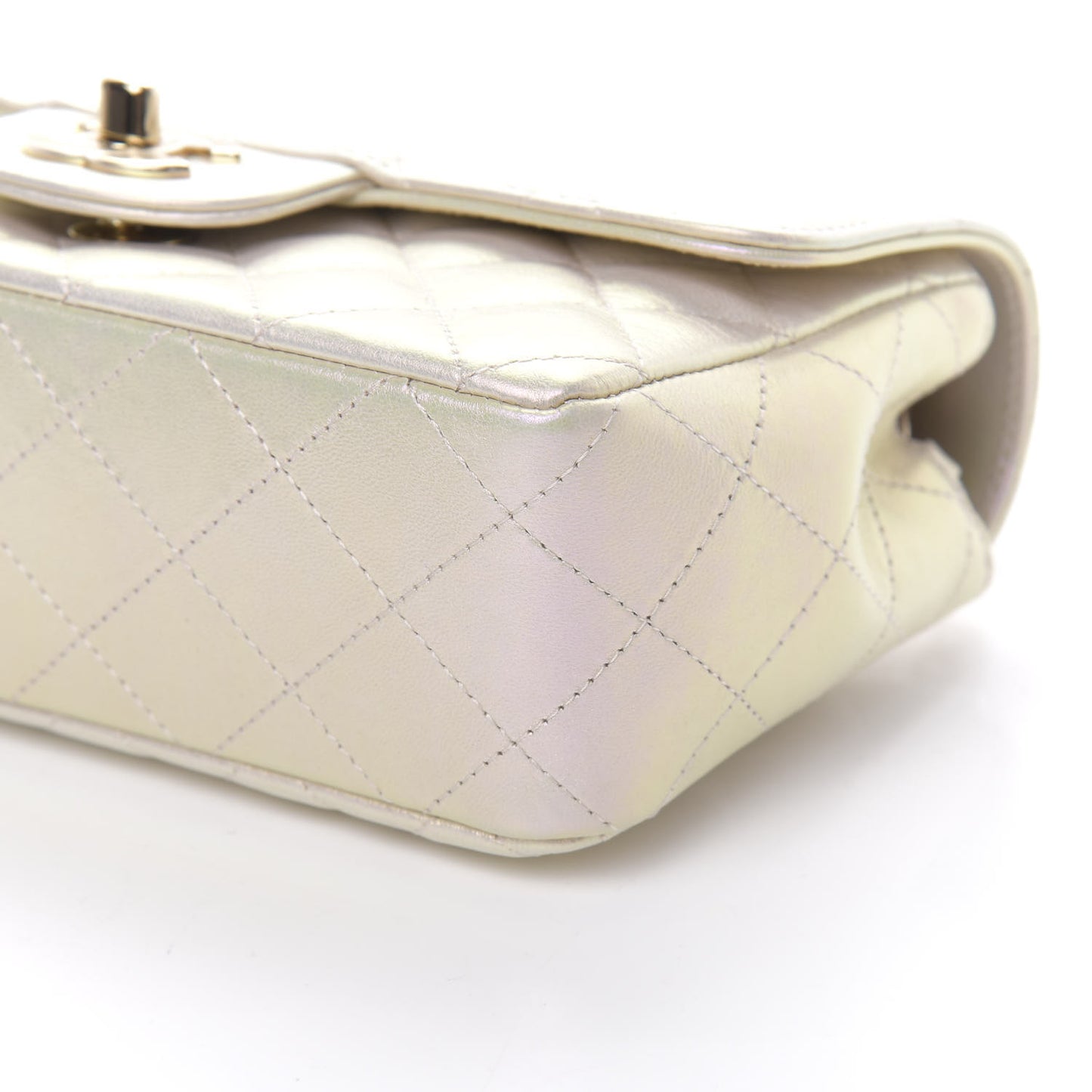 Iridescent Lambskin Quilted Mini Rectangular Flap Ivory