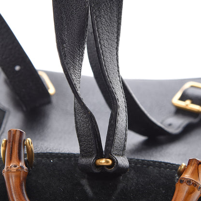 Gucci Calfskin Suede Bamboo Backpack Black 8 of 9