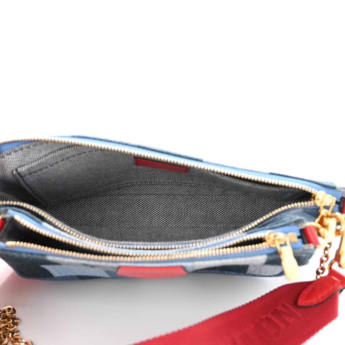 Denim Damier Monogram Patchwork Multi Pochette Accessories Blue Rouge