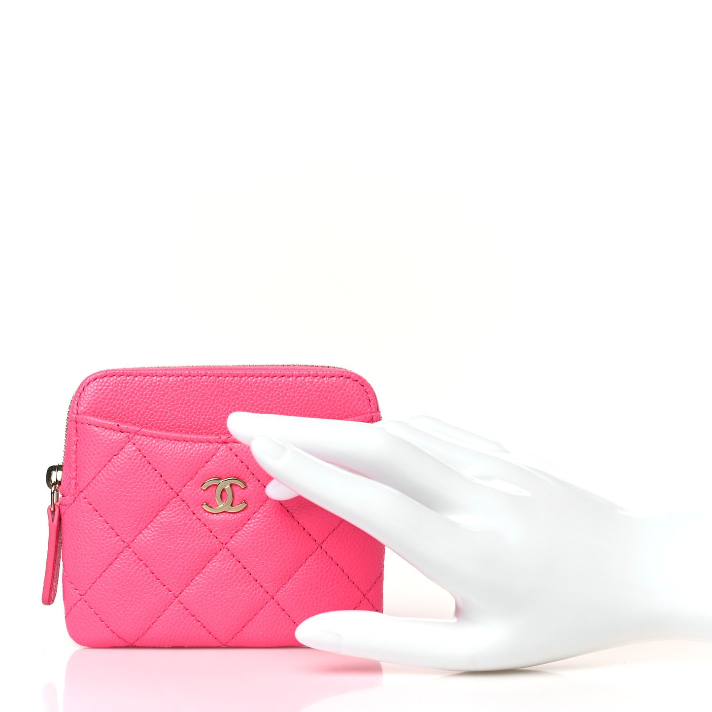 Caviar Quilted Zip Card Holder Wallet Pink