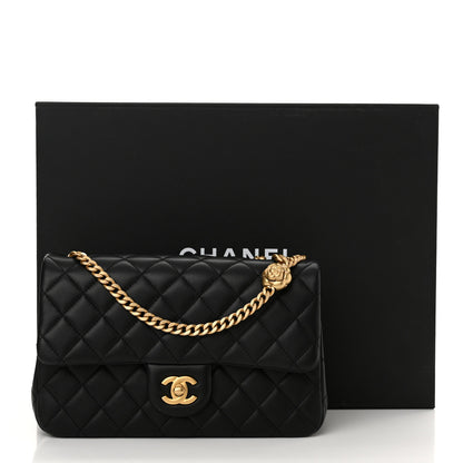 Chanel Lambskin Quilted Small Sweet Camellia Flap Black 11 of 11