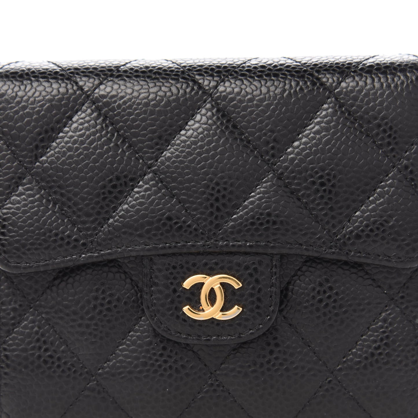 Caviar Quilted Compact Flap Wallet Black