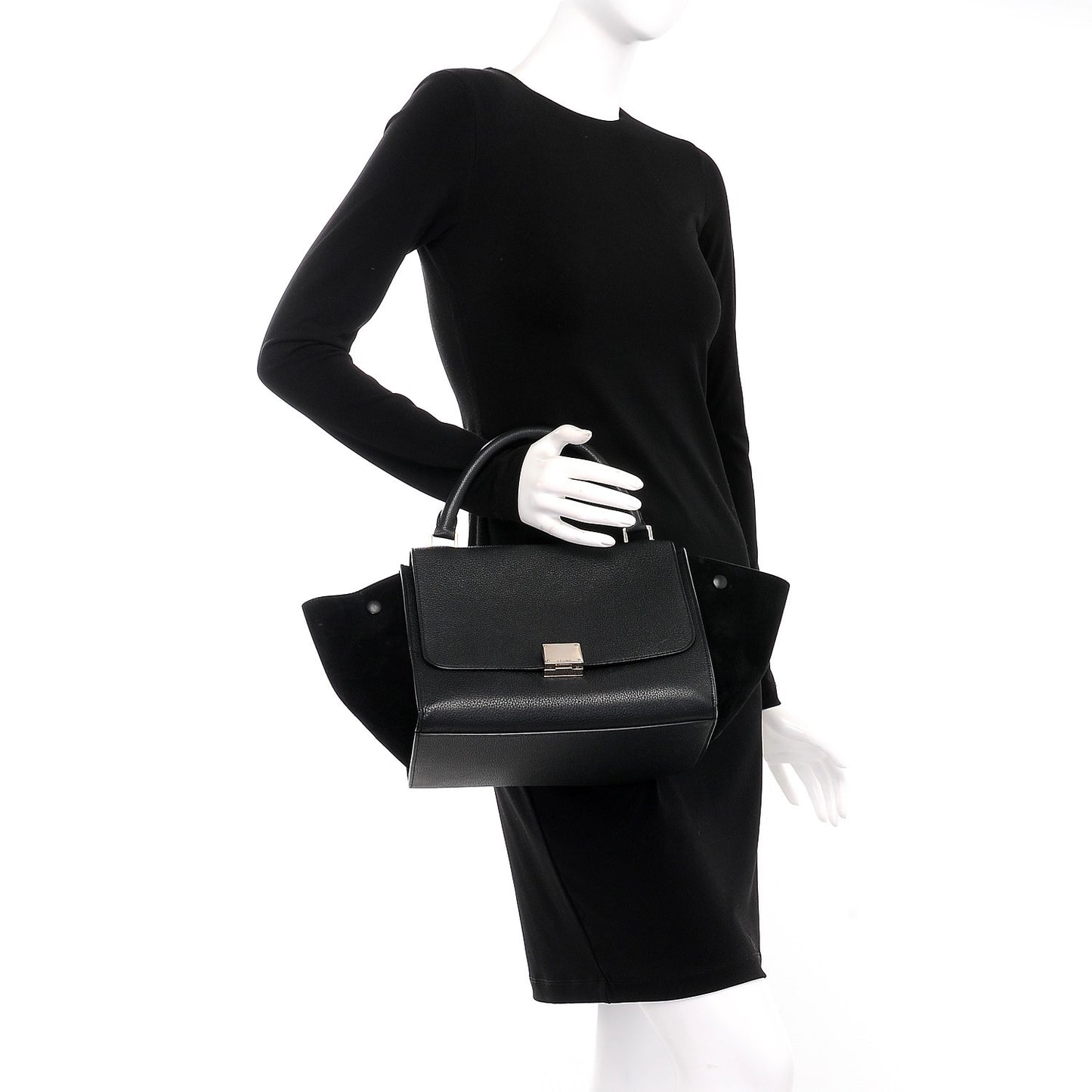 Drummed Calfskin Suede Small Trapeze Black