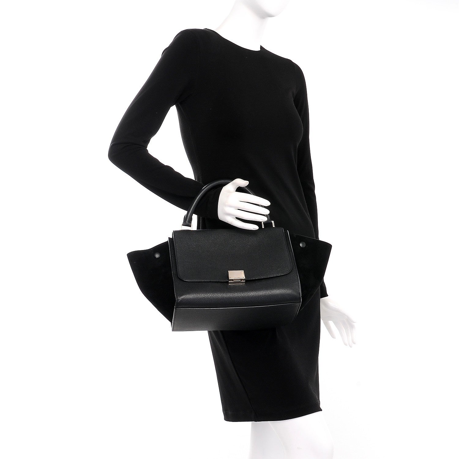 Celine Drummed Calfskin Suede Small Trapeze Black 3 of 7