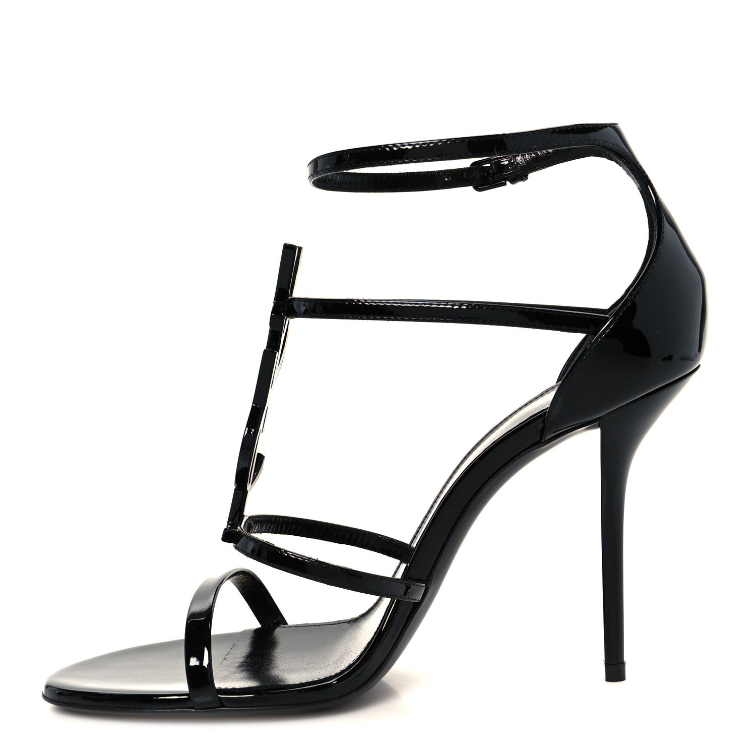 Saint Laurent Vernice Chiffon Cassandra 100 Ankle Strap Sandals 38.5 Black 1 of 10