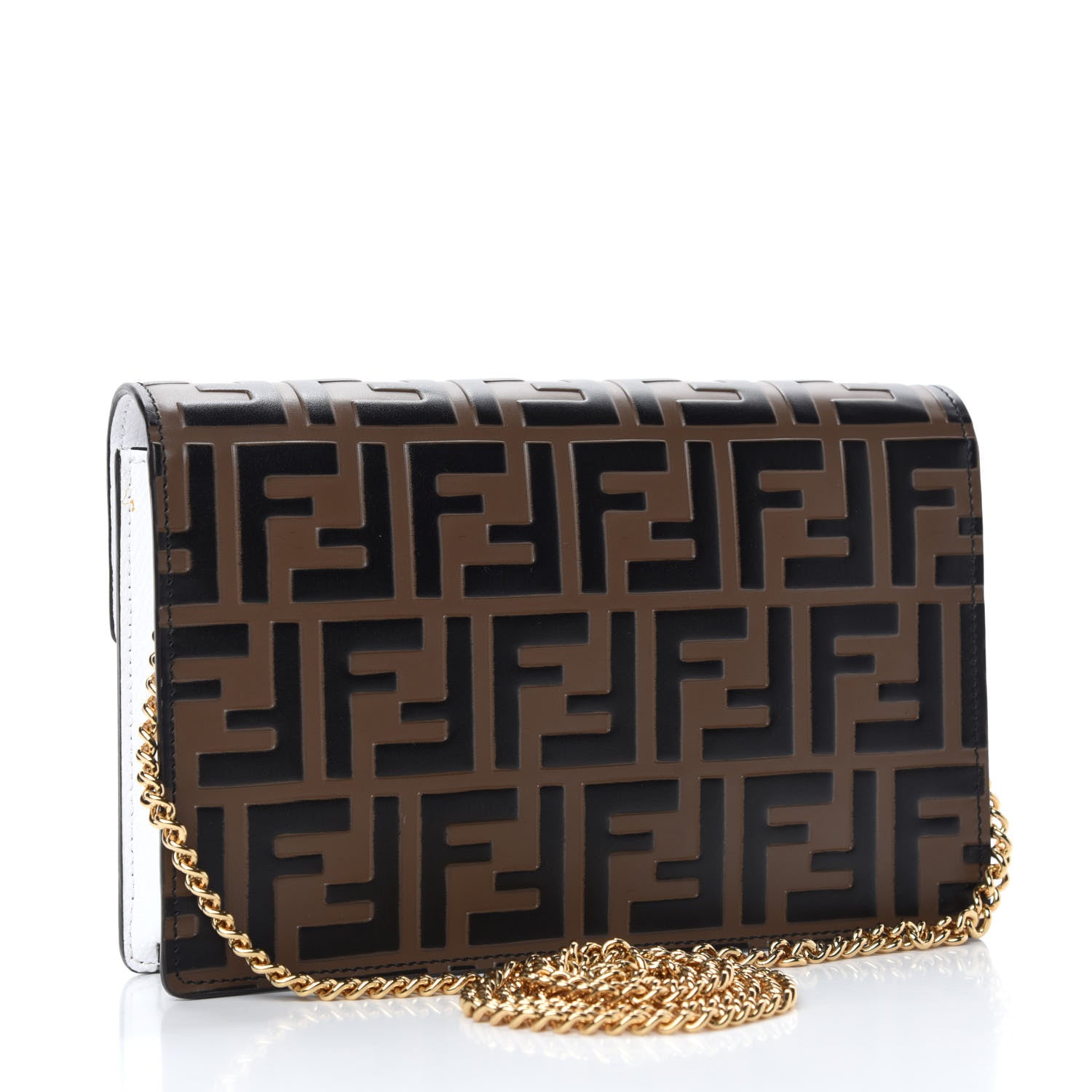Fendi Vitello Cruise F is Fendi FF 1974 Embossed Medium Envelope Wallet On Chain Optical White Maya Black 3 of 10