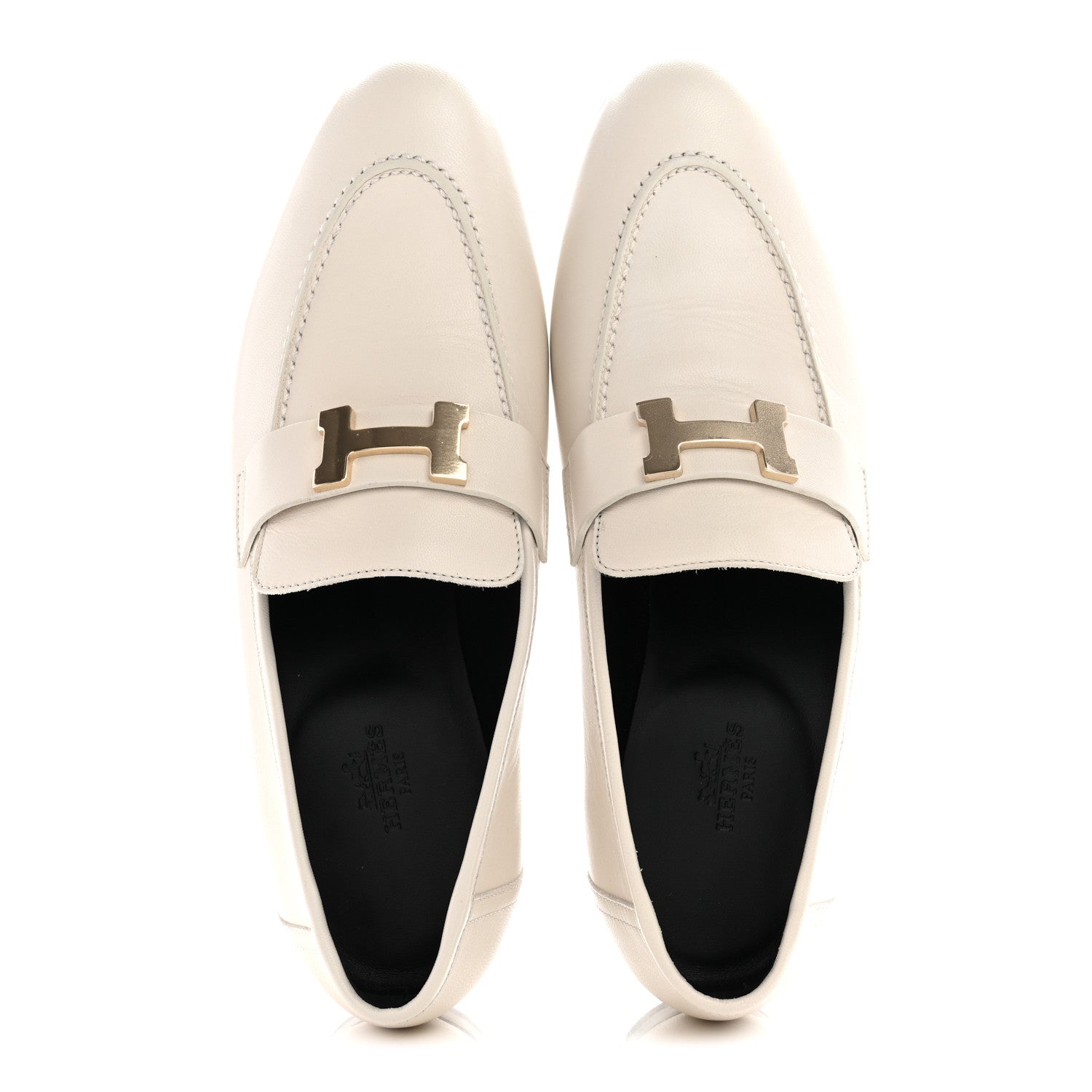 Hermes Goatskin Womens Paris Loafers 38.5 Beige Glaise 2 of 10
