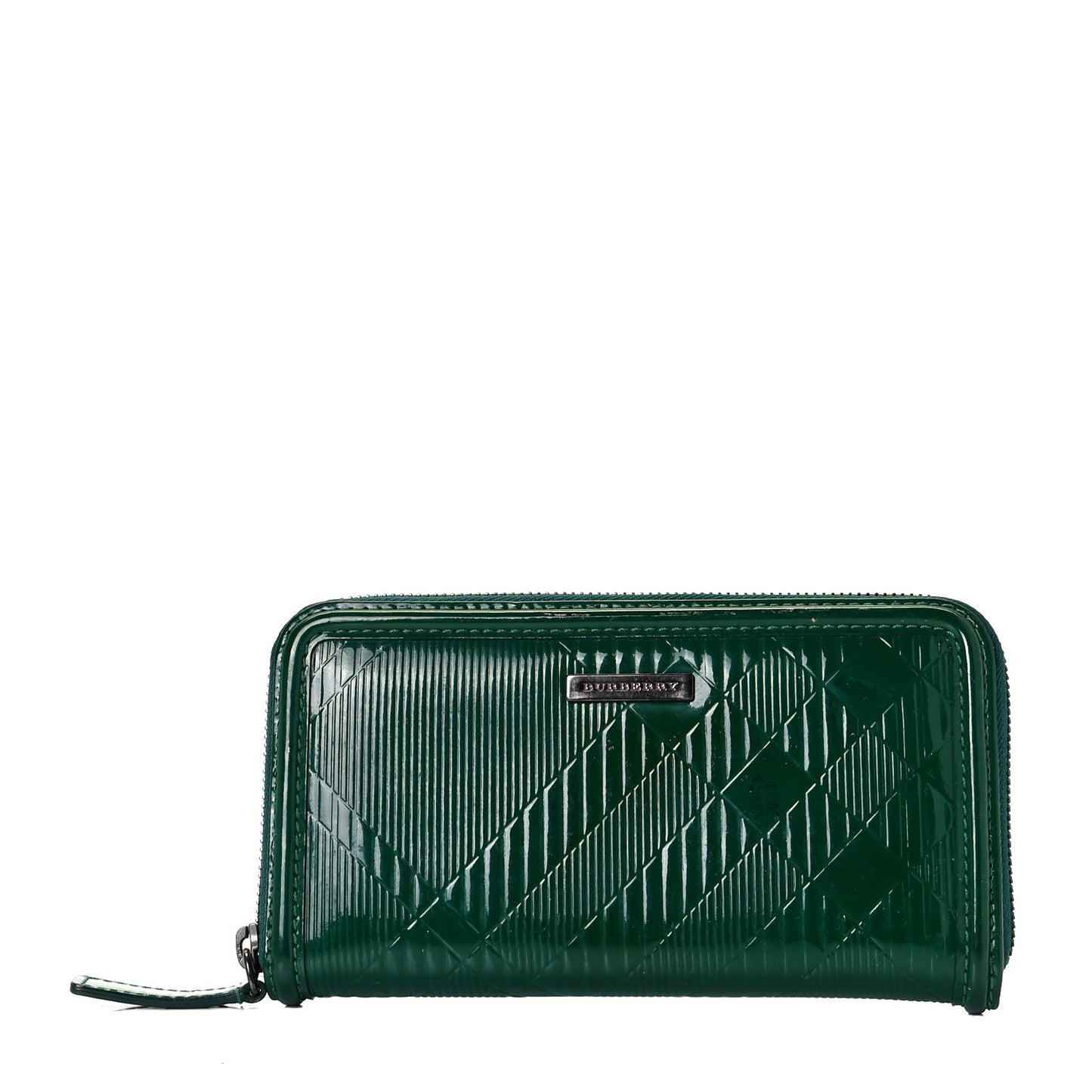 Patent Check Embossed Large Zip Around Wallet Veridian Green