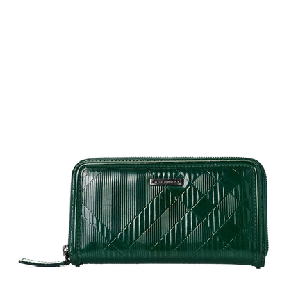 Burberry Patent Check Embossed Large Zip Around Wallet Veridian Green 1 of 10