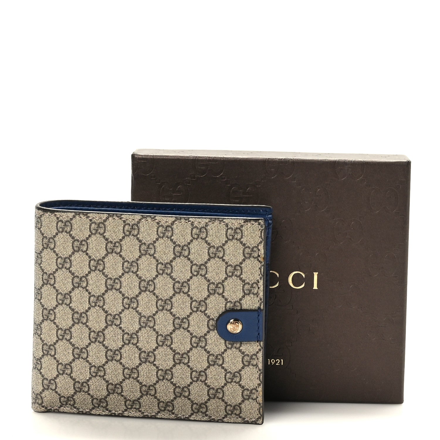 Gucci GG Supreme Monogram Calfskin Bi-Fold Wallet Beige Ebony Blue 3 of 7