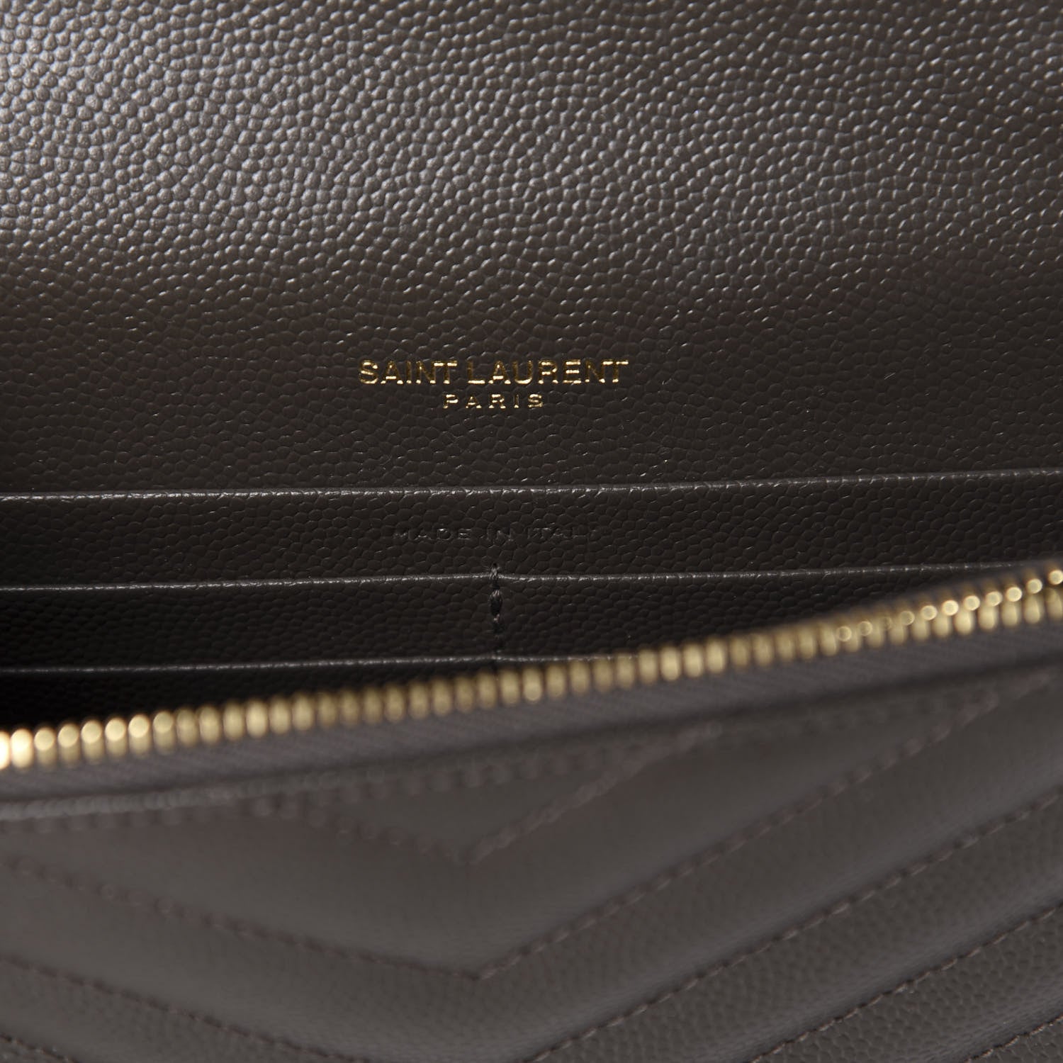 Saint Laurent Grain De Poudre Matelasse Chevron Monogram Envelope Chain Wallet Pebble 8 of 11