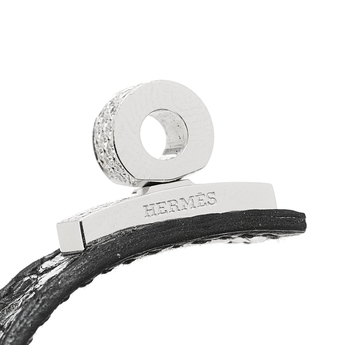 Hermes 18K White Gold Shiny Alligator Diamond Kelly Bracelet SH Black 6 of 7