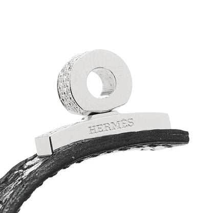 Hermes 18K White Gold Shiny Alligator Diamond Kelly Bracelet SH Black 6 of 7