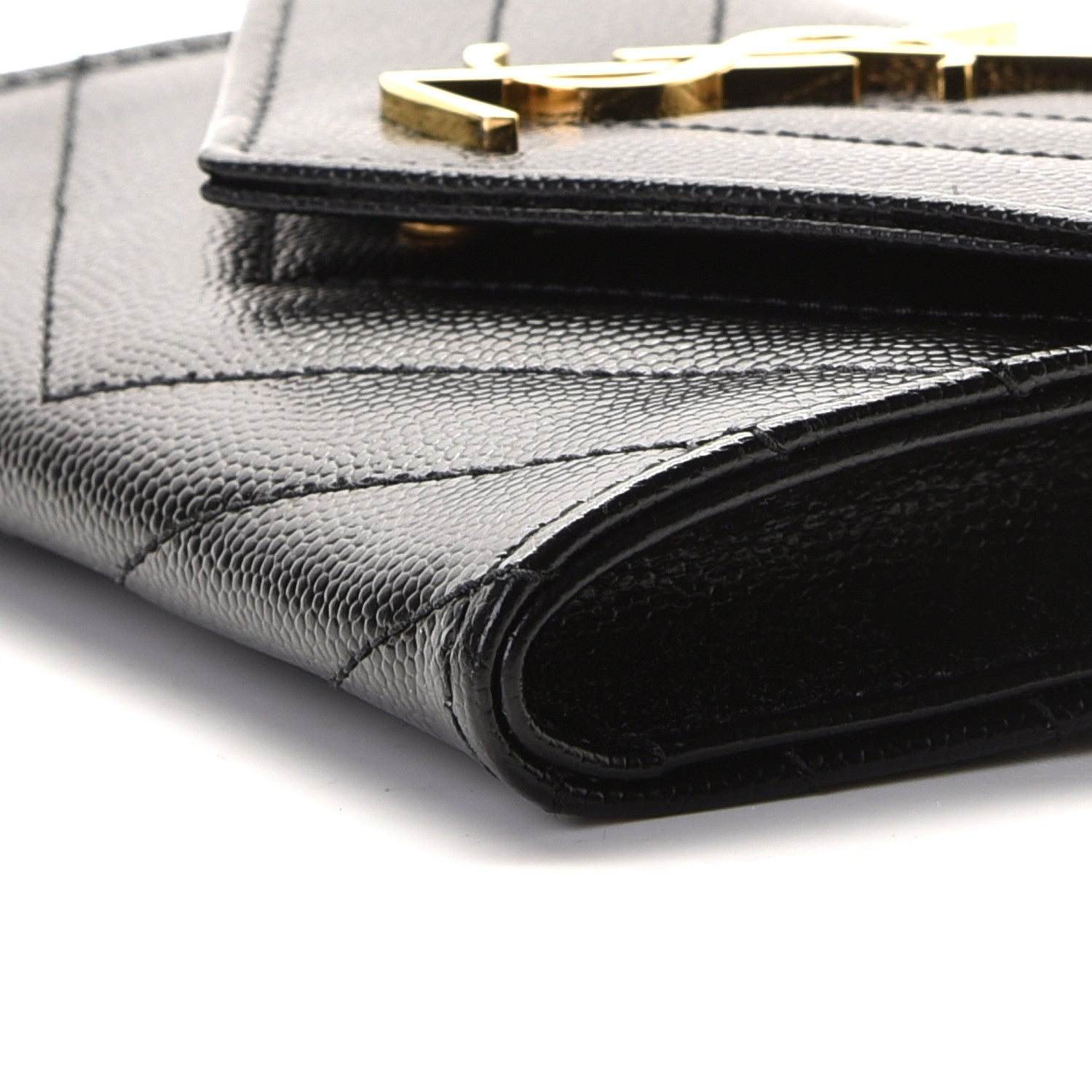 Saint Laurent Grain De Poudre Matelasse Chevron Small Monogram Envelope Wallet Black 3 of 8