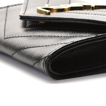 Saint Laurent Grain De Poudre Matelasse Chevron Small Monogram Envelope Wallet Black 3 of 8
