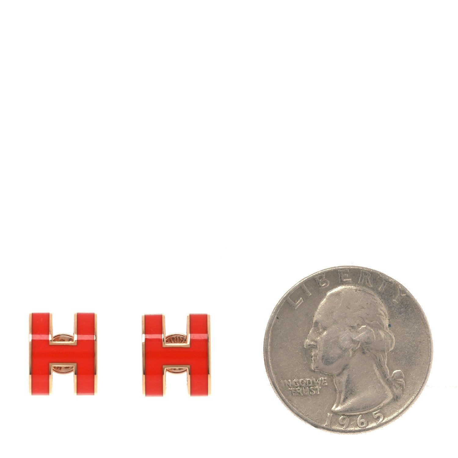 Hermes Rose Gold Lacquered Pop H Earrings Rouge Corail 2 of 6