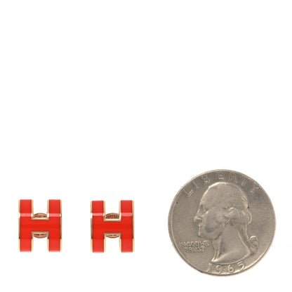 Hermes Rose Gold Lacquered Pop H Earrings Rouge Corail 2 of 6