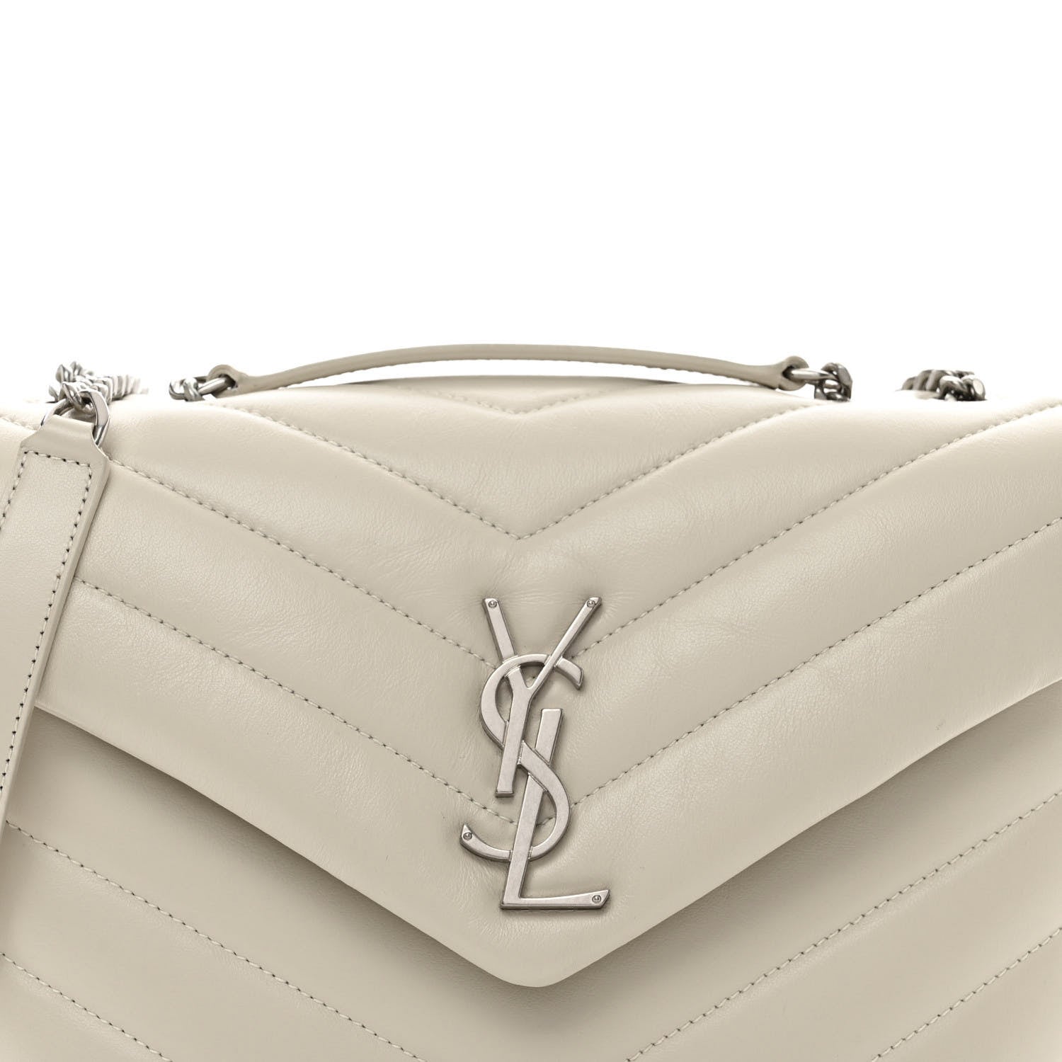 Saint Laurent Calfskin Y Quilted Monogram Small Loulou Chain Satchel Crema Soft 8 of 11