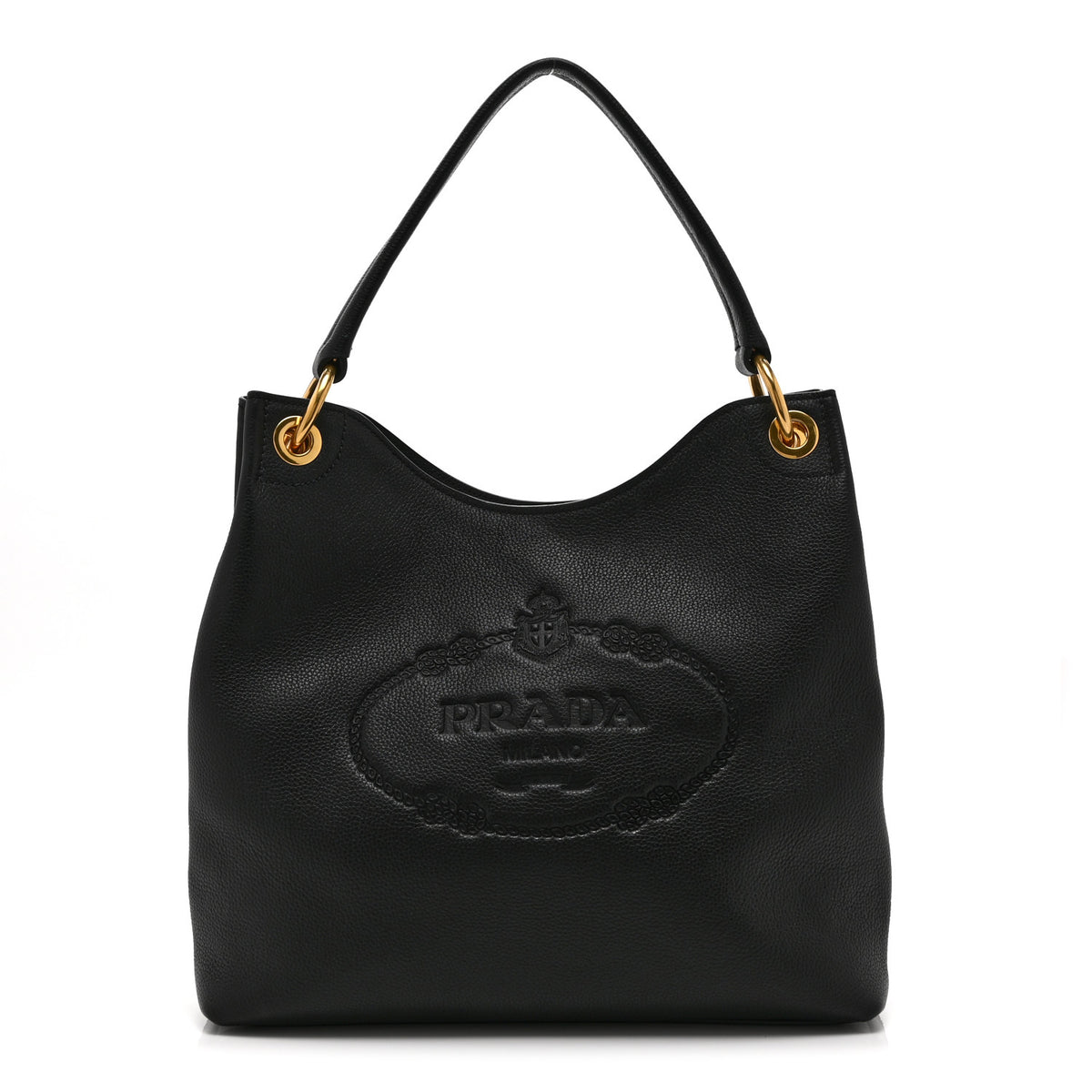 Prada Vitello Phenix Embossed Logo Hobo Black 1 of 10