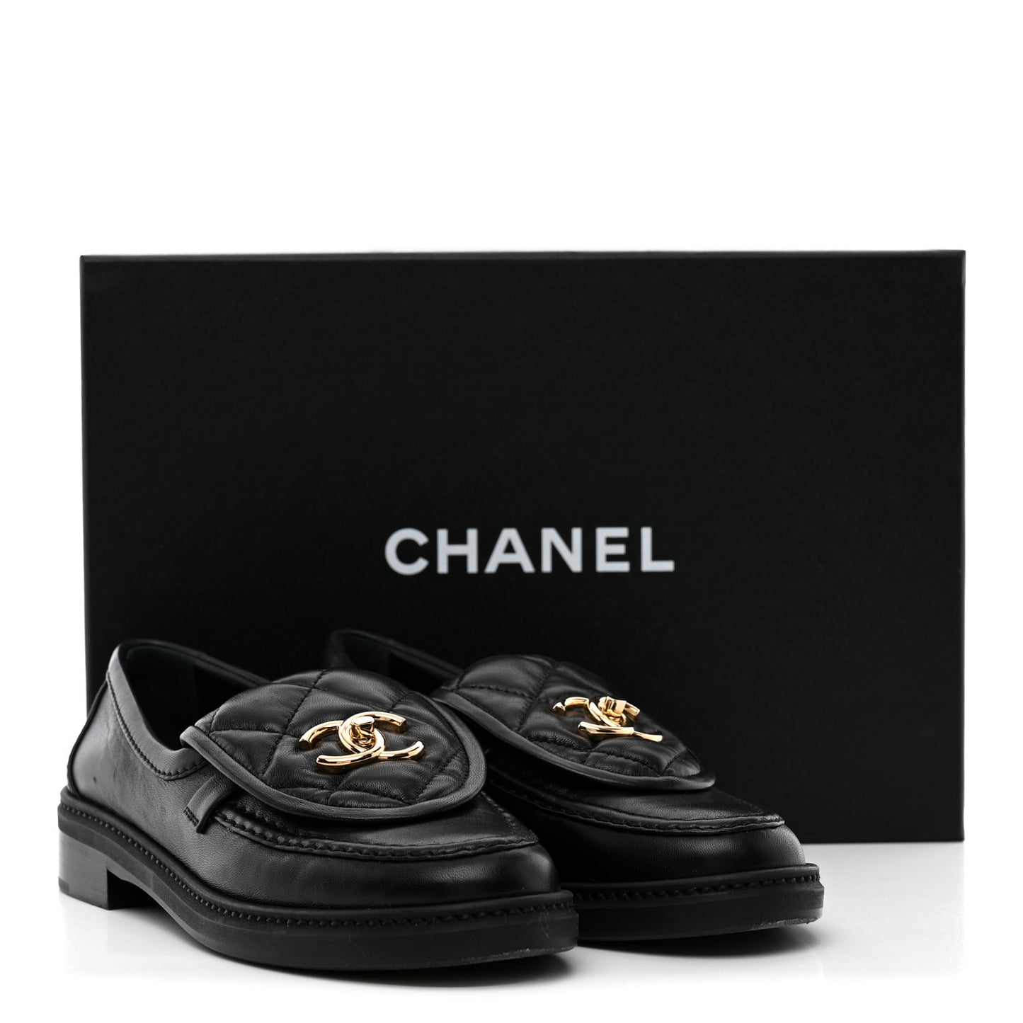 Lambskin Quilted CC Turnlock Loafers 35.5 Black