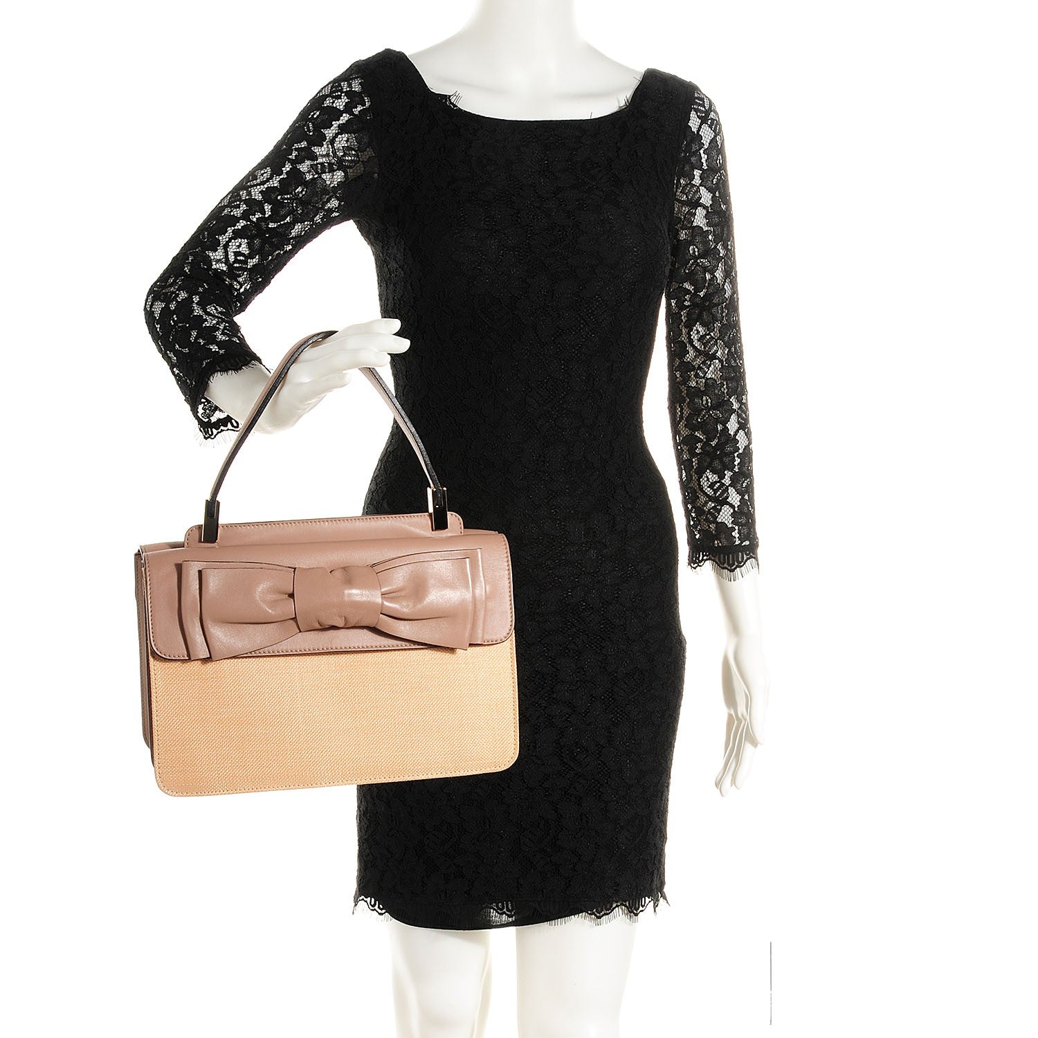 Valentino Garavani Raffia Nappa Aphrodite Bow Satchel Sabbia 2 of 8