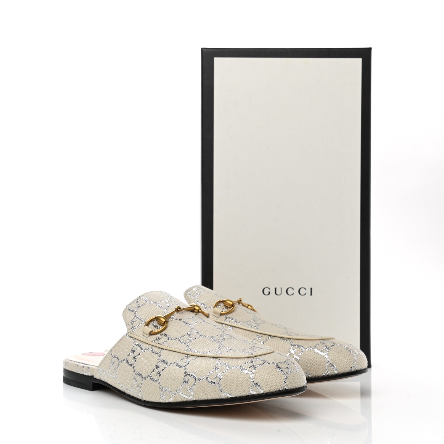 Gucci Canvas Lame GG Monogram Womens Princetown Slippers 40 Gardenia Silver 9 of 9