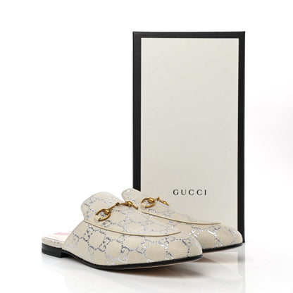 Gucci Canvas Lame GG Monogram Womens Princetown Slippers 40 Gardenia Silver 9 of 9
