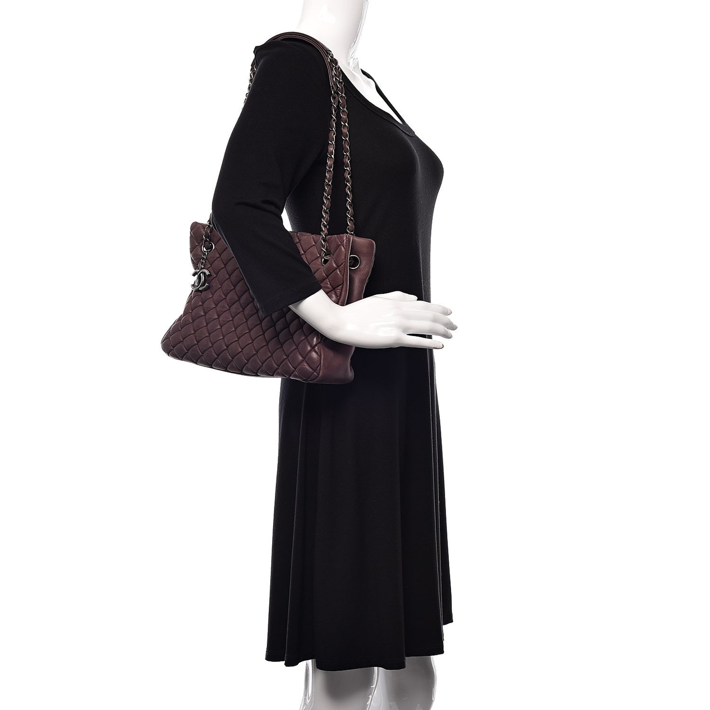 Iridescent Calfskin Small New Bubble Quilt Tote Plum