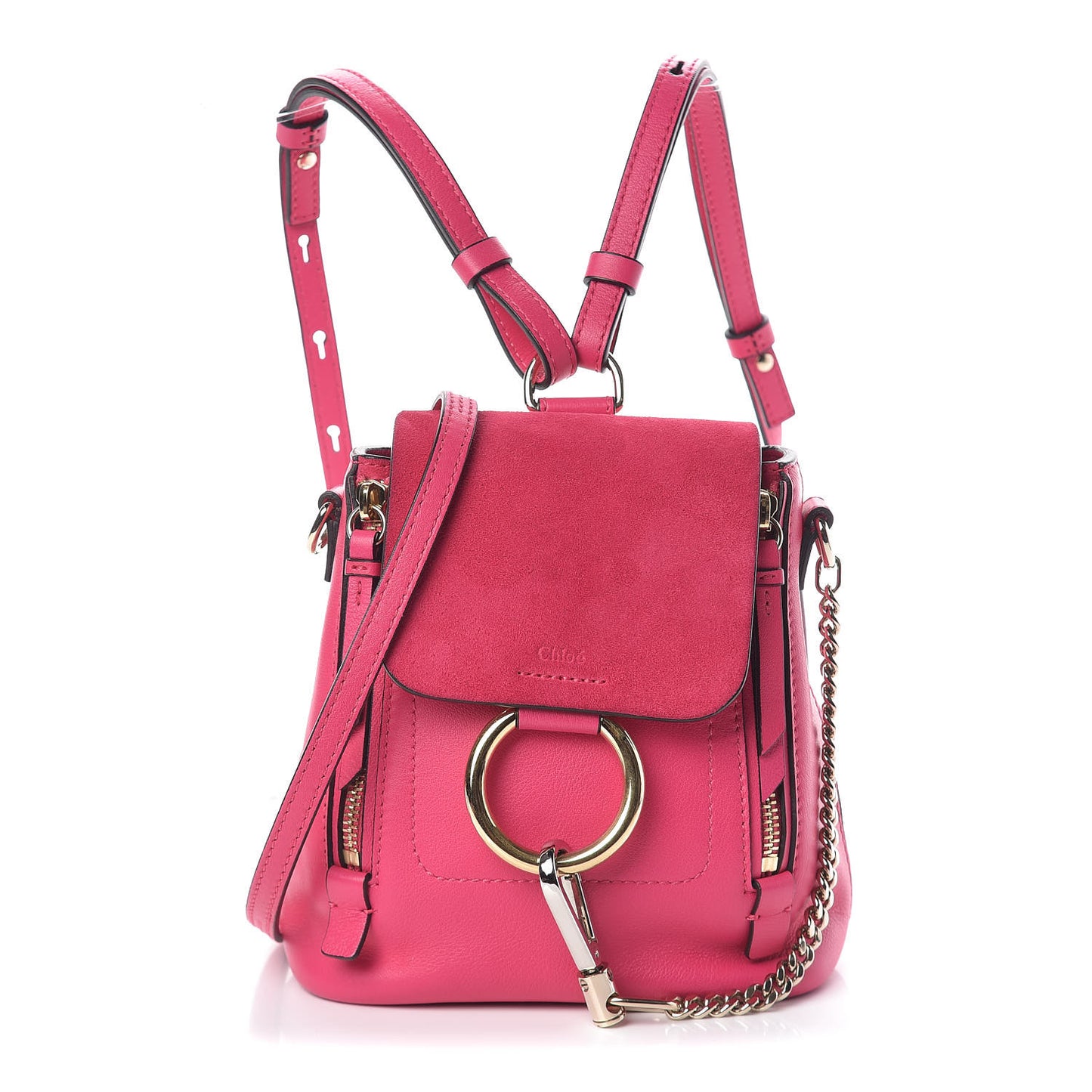 Suede Calfskin Mini Faye Backpack Fuchsia Rose