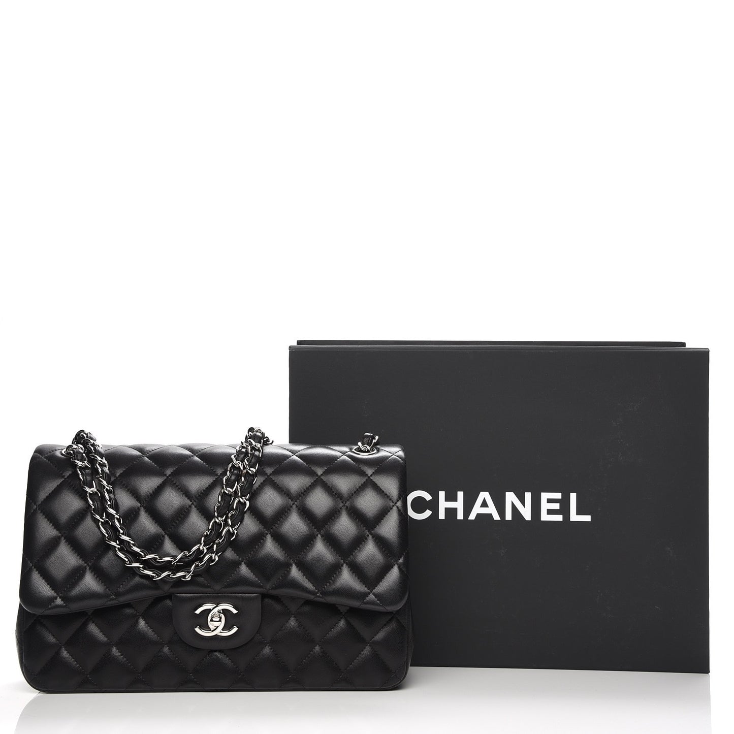 Lambskin Quilted Jumbo Double Flap Black